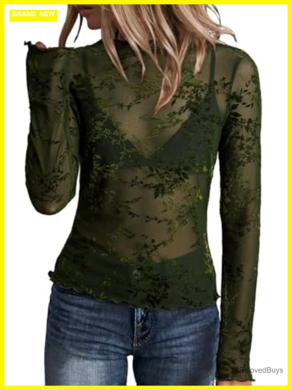 Dokotoo Women's Velvet Floral Embroidery Mesh Long Sleeve Lace Top